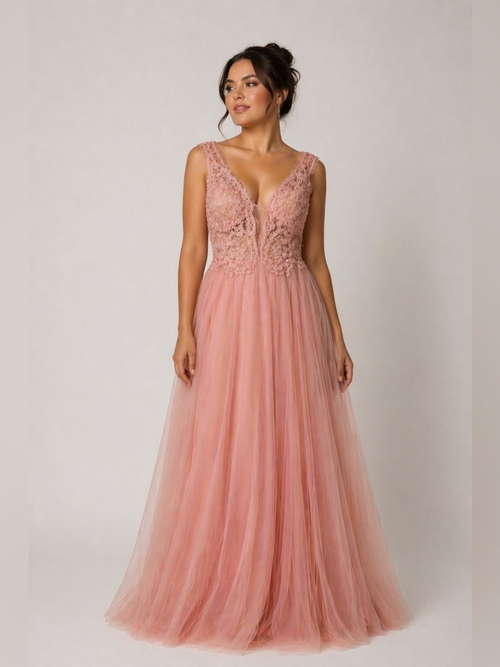 Faviana Blush Lace embroidered lace up Prom Dress